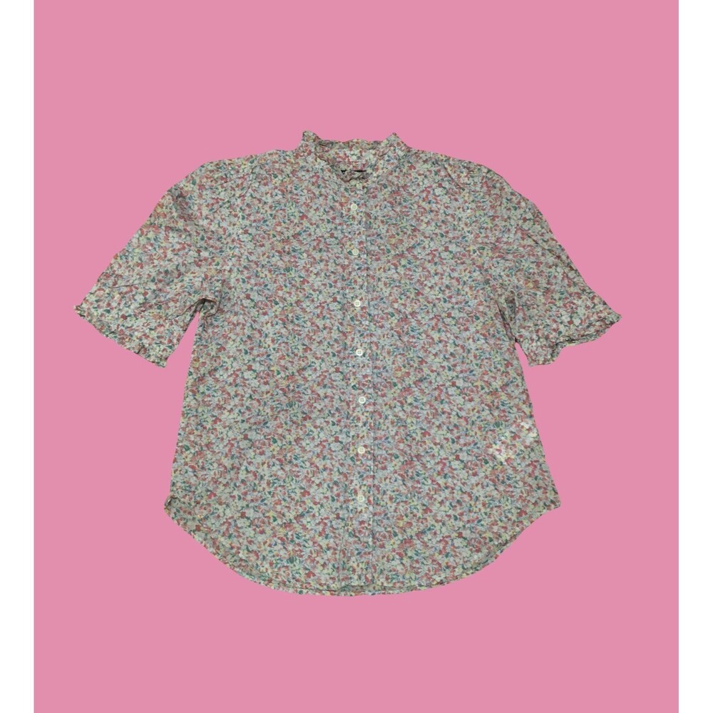 Lauren Ralph Lauren MEDIUM short sleeve floral white pink yellow button up top